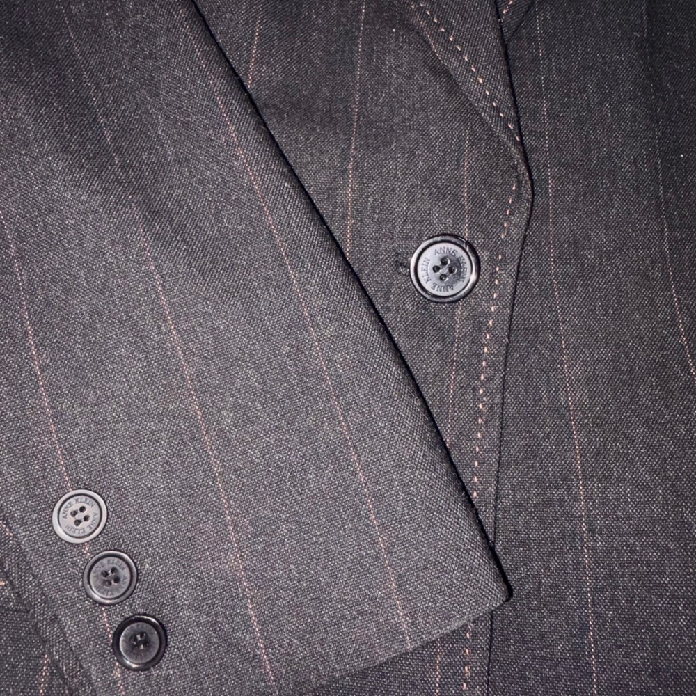 Anne Klein Blazer 14 Gray Pinstripe Single Button Contrast Stitch Notched Lapel - Picture 6 of 9